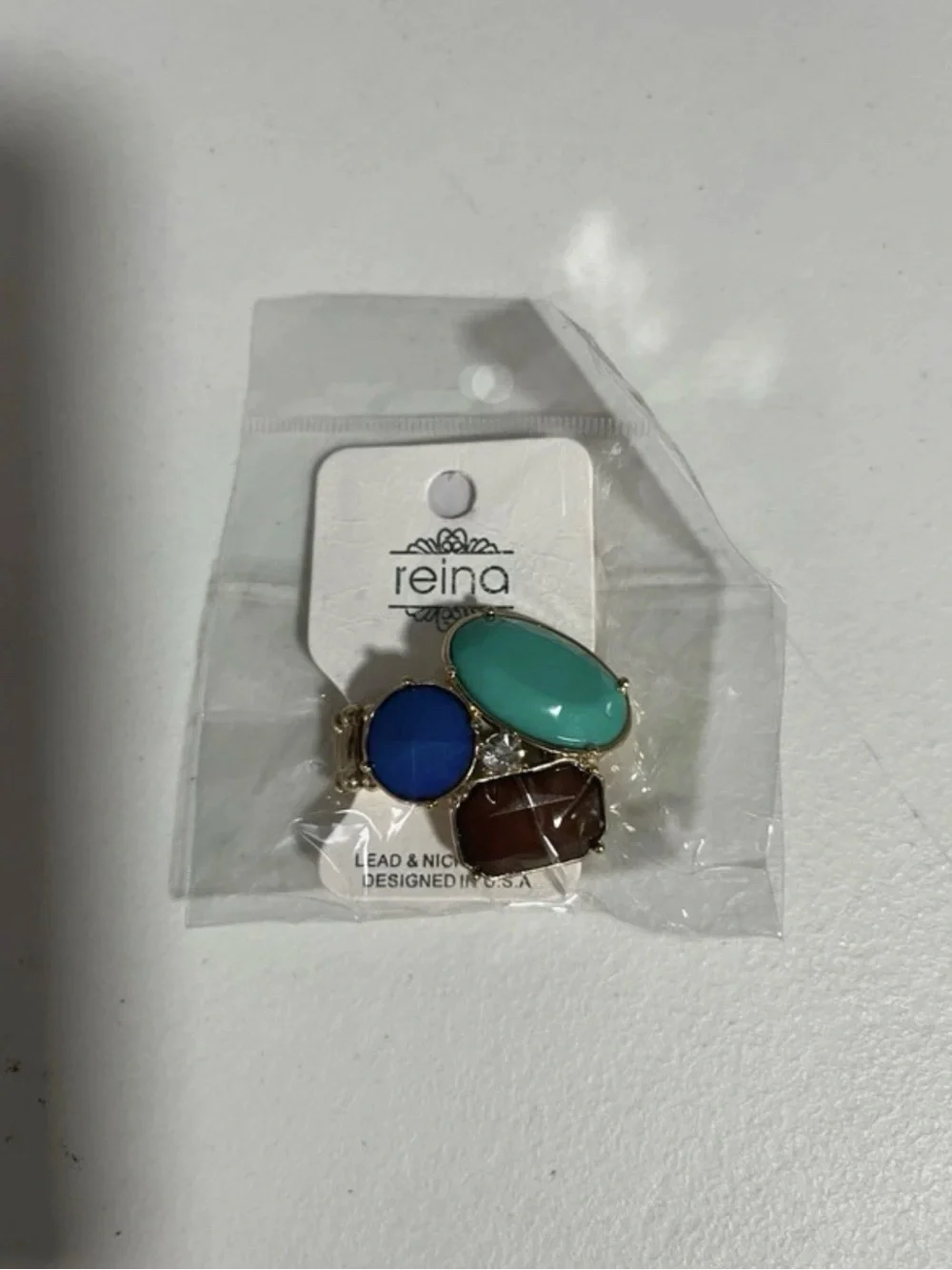 Reina NWT one size stretch stone cluster gold ring 530